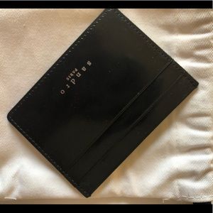 NEW Sandro Paris Leather Logo Card Holder Black